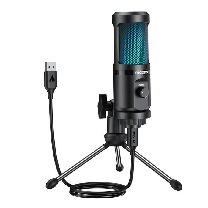 Microphone De Bureau Condensateur USB Pour Gaming Et Streaming - Kit Complet Avec Trépied, Anti-pop, Filtre, Noir