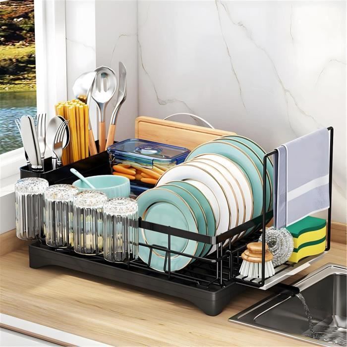Égouttoir Vaisselle Pliable - Inox Et Blanc - Ajustable 28-47cm - Bec Verseur évier - Gain De Place