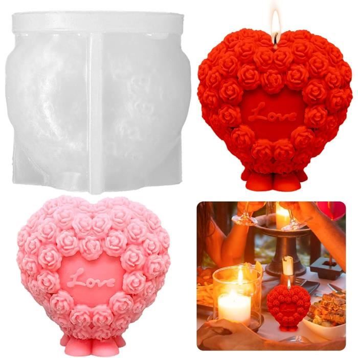 Moule En Silicone En Forme De Cœur Avec Roses - Pour Bougies, Savon, Résine - Réutilisable - DIY Et Création