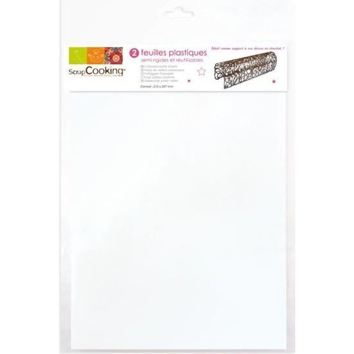 2 feuilles plastique semi-rigides à pâtisserie A4