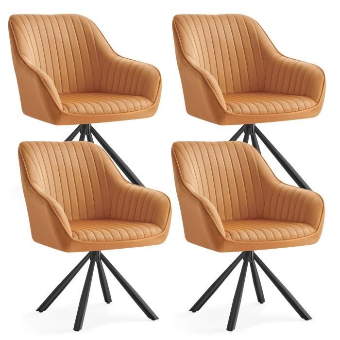 Chaises Salle à Manger Lot de 4 Pivotante Velours Rembourrées avec Accoudoirs Charge 120 Kg Marron Caramel et Noir dEncre Chaises Salle à Manger Lot de 4 Pivotante Velours Rembourrées avec Accoudoirs Charge 120 Kg Marron Caramel et Noir dEncre