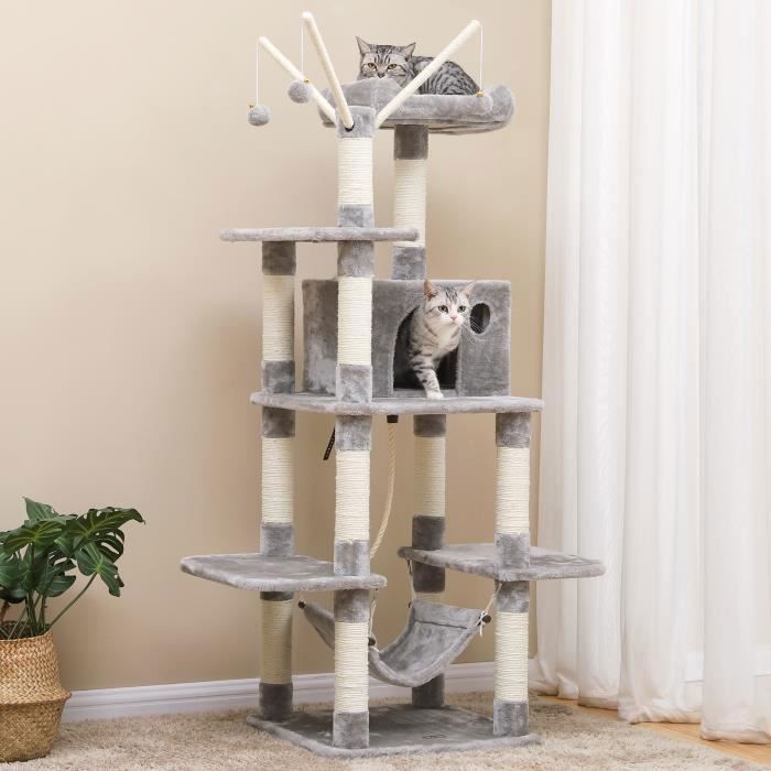 FEANDREA Arbre à Chat, Tour de Jeu avec hamac, Plate-Forme, Gris Clair