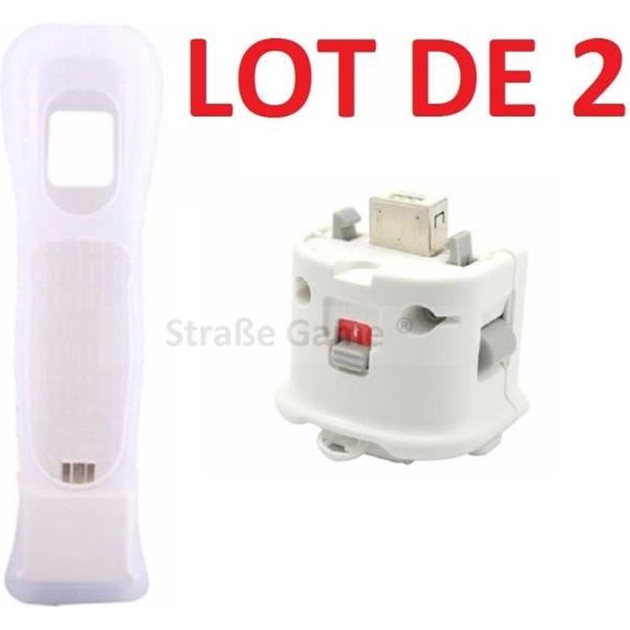 2 x Wii motion plus pour manette Wiimote Nintendo Wii + housse silicone - Blanc