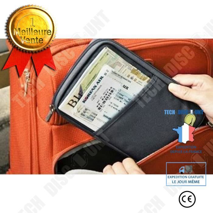 TD® Organisateur de voyage noir pour passeports billets documents personnels support rangement pratique sac à dos valise