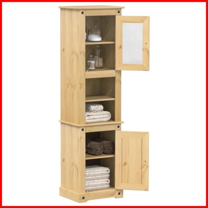Armoire de salle de bain - V BESTLIFE - Corona - Bois de pin massif - 50x40x185 cm - Finition cire de miel