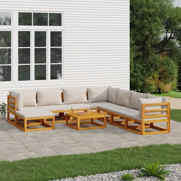 vidaXL Salon de Jardin avec Coussins 9 pcs Canapés avec Dossier Ensemble de Meubles avec Table Basse Patio Terrasse 3155296