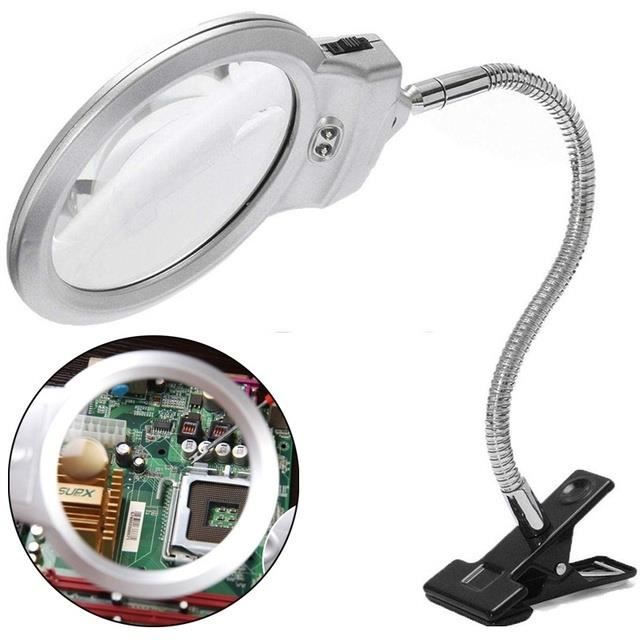 Loupe Optique YWEI Loupe éclairante LED 2.25x5x Tuyau métallique Loupe de bureau