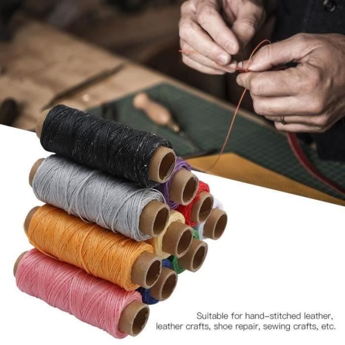 Fil à Coudre Cuir Ciré - 40 Couleurs - 480m Total - Pour Maroquinerie, Chaussures, Bricolage - 0.8mm