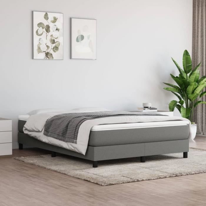 Sommier à ressorts de lit - ZERODIS - Gris foncé - Tapissier - Pieds inclus - 140x190 cm