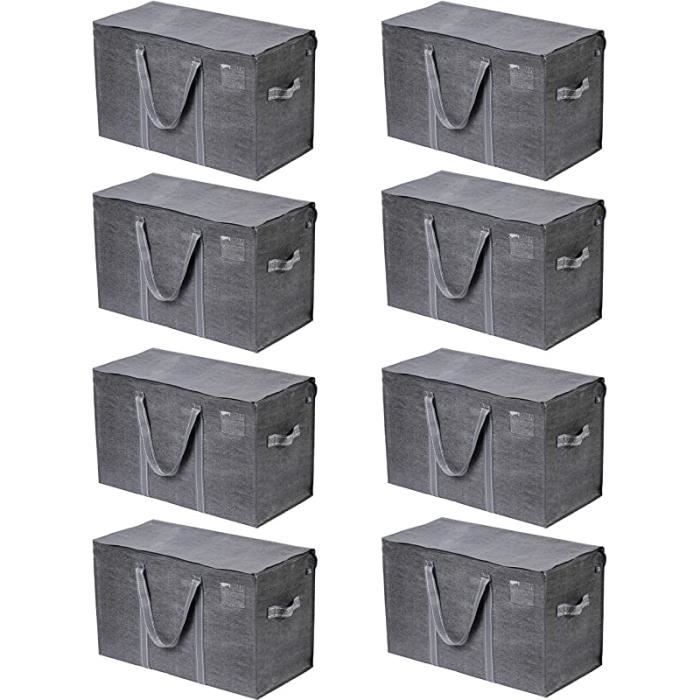 BlissTotes Lot De 8 Grandes Boîtes De Déménagement Avec Fermetures éclair Et Poignées, Sacs De Rangement, Pliables à Plat, 125 L