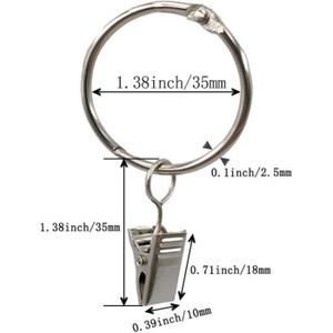 Lot De 20 Anneaux Rideau Métal Argenté | Diamètre Intérieur 38 Mm (pour Tringle 25-28 Mm) | Avec Clips Inclus