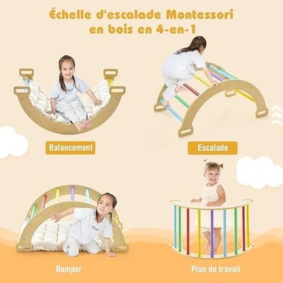 Arche à Bascule 2 En 1 Montessori – Cheval à Bascule Et Parcours D'Escalade En Bois – Pour Enfants 1 An Et Plus – Capacité 50 Kg