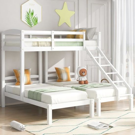 Cadre de lit triple taille simple avec échelles blanc