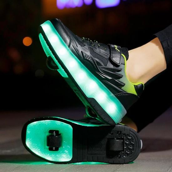 Chaussures à Roulettes LED Enfant - Baskets Skate Rétractables Multicolores Garçon