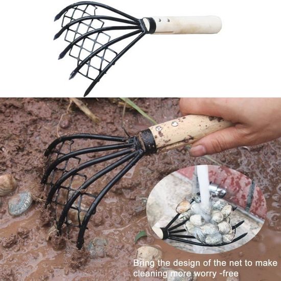 Perfk Râteau à Palourdes Avec Panier 40cm - Outil Plage Métal Pour Pêche Escargots Boue Type B