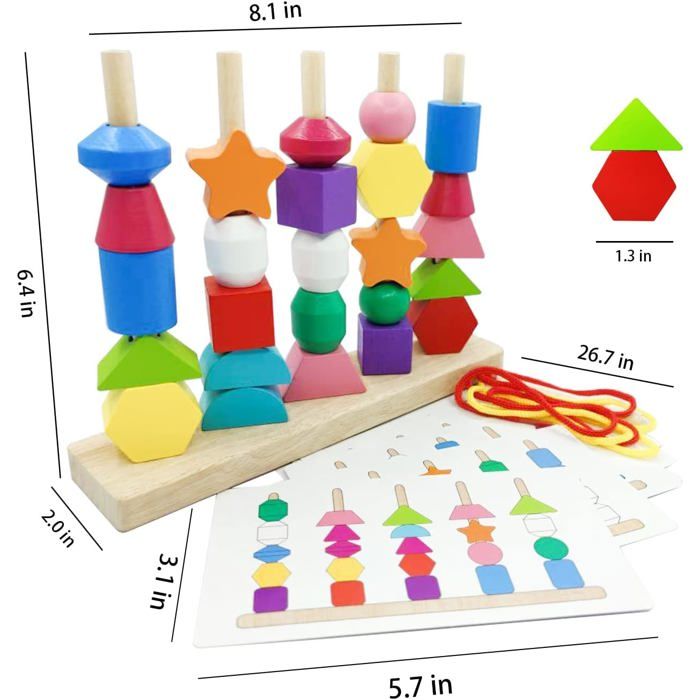 Leazzle Montessori 2-en-1 – Jouet Empilable Et à Enfiler En Bois – éducatif, Tri Et Motricité Fine – Pour Bébé Et Enfant Dès 3 Ans