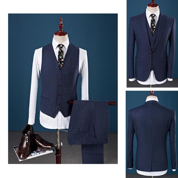 Costume Homme 3 Pièces - Cravate Incluse - Coupe Slim Élégante - Pour Mariage, Cérémonie - Tenue Moderne