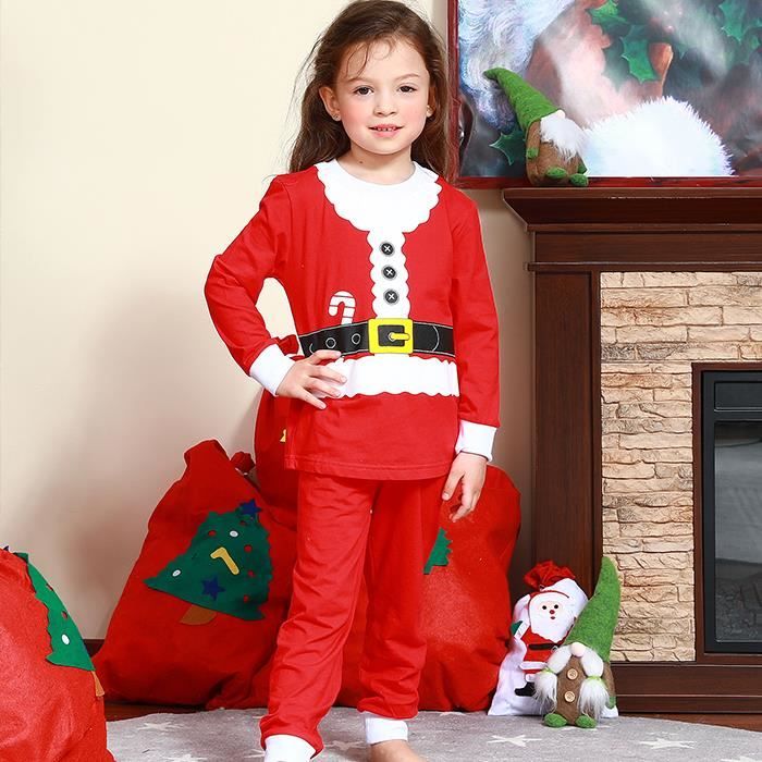 Pyjama Noël Garçon Enfant Fille Manche longue Impression Coton Rouge 2-14  Ans