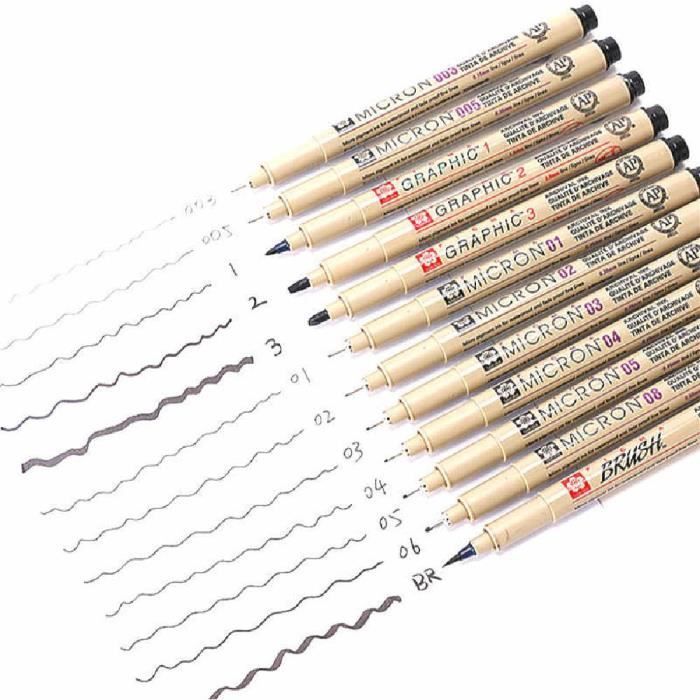 Stylos Pigma Micron Set 6 Tailles - Encre Permanente Noire - Dessin, Journaling, Art Manga
