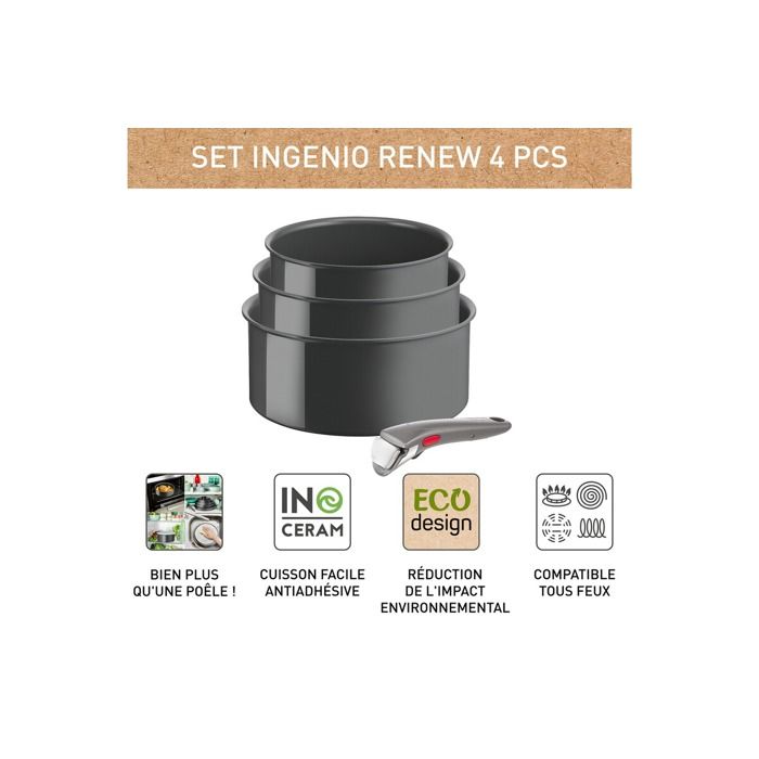 Tefal Ingenio Emotion, Lot 4 pièces, Casseroles, Poignée amovible