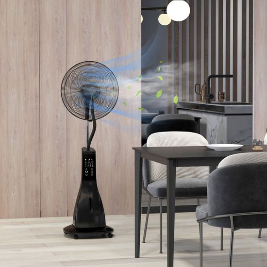 Ventilateur Brumisateur Sur Roulettes HOMCOM 90W - Oscillant, Télécommande, Minuterie 7.5h, Réservoir 3L, 3 Vitesses & Modes, Noir Rafraîchissant