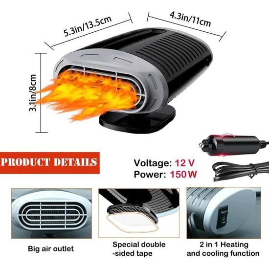 Chauffage de Voiture, 150W 12V, Prise Allume-Cigare, Ventilateur de Chauffage Portable 2 en 1, Chauffage/Refroidissement, Chauffage, - Auto Chauffage de Voiture, 150W 12V, Prise Allume-Cigare, Ventilateur de Chauffage Portable 2 en 1, Chauffage/Refroidissement, Chauffage, - Auto