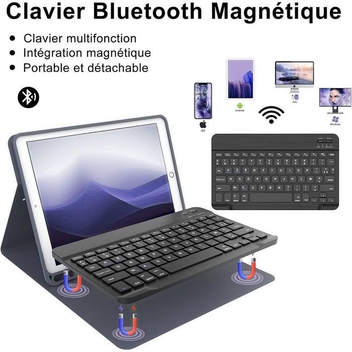 Étui Clavier Rétroéclairé RVB Pour IPad Air 13" & IPad Pro 12.9" - Bluetooth, Amovible, Violet/Blanc - 8