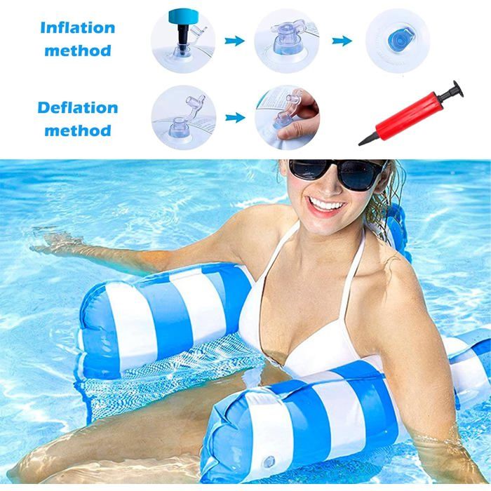 NINGESHOP – Hamac Flottant Gonflable – 4-en-1 – Matelas Piscine Adulte – PVC Résistant – Avec Oreiller