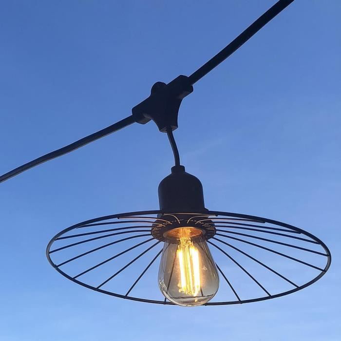 Guirlande lumineuse extérieur avec abat-jour en acier effet cage 10  douilles E27 CHIC CAGE 6m - Cdiscount Maison