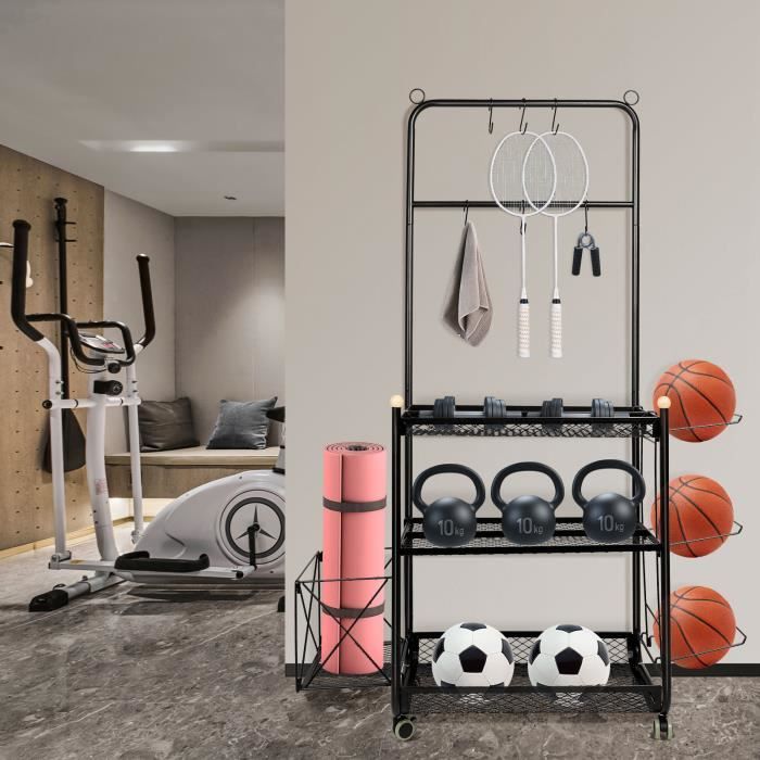 Support de rangement pour haltères, ballons de basket, blocs de yoga avec  crochets et roulettes, Panier De Basket-Ball - Cdiscount Sport
