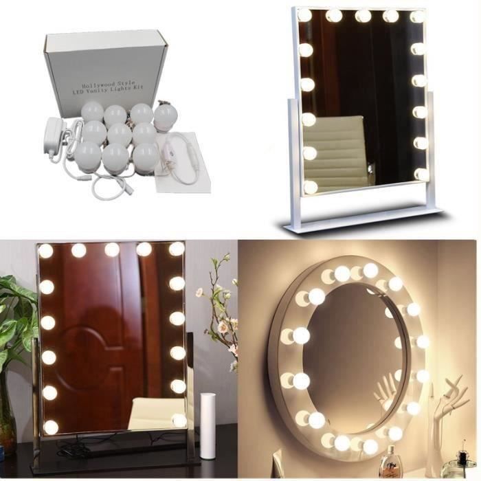 Kit de lumières LED de style Hollywood pour miroir de courtoisie, ampoules  à intensité variable, bande