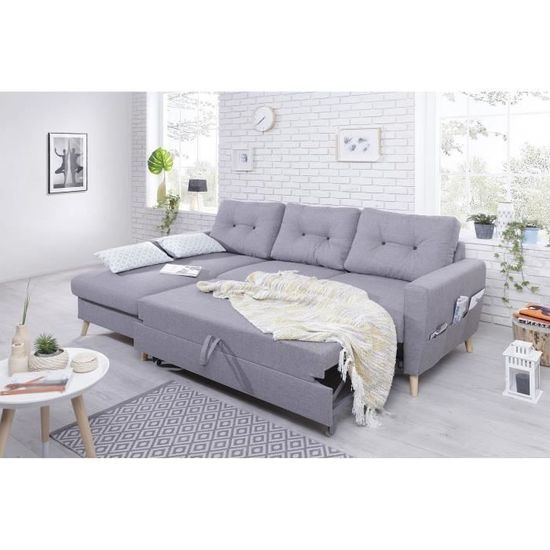 Oslo Canapé Dangle Gauche Convertible Gris Clair 225x147x86cm
