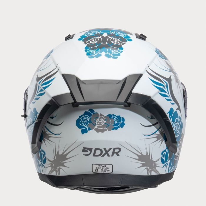 Casque Moto Intégral EROS FELINE - Homologation ECE 22.06, écran Pinlock Inclus, Intérieur Lavable - Blanc/Turquoise Brillant