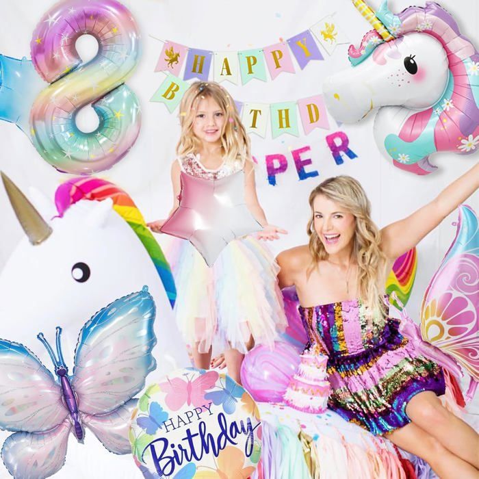 Décorations Anniversaire 3 Ans Filles - Thème Licorne Avec Ballons Forme Licorne et Papillon - Fête Enfants Décorations Anniversaire 3 Ans Filles - Thème Licorne Avec Ballons Forme Licorne et Papillon - Fête Enfants