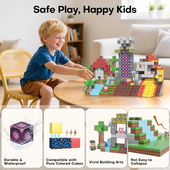 Construction Magnétique Enfant 100 PCS Blocs de Construction Magnétiques, Château Princesse, Jouet Sensoriel Montessori STEM - Jeux - Jouets