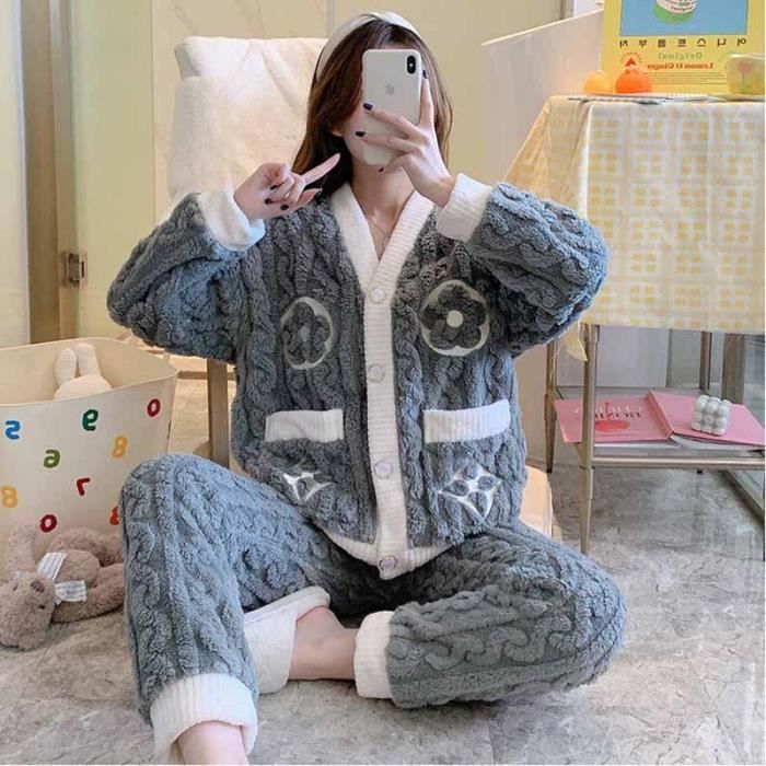 Pyjama 2 Pièces Homme En Polaire - Haut Col Rond Et Pantalon - Chaud Et Doux - Pour L'hiver - Confortable Maison