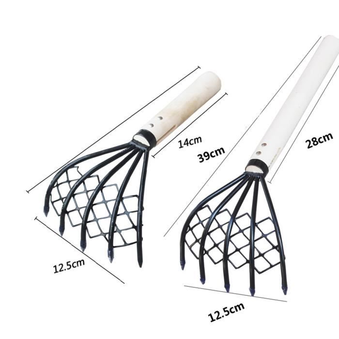 Lot De 2 Râteaux à Palourdes/coquillages – Avec Filet, Poignée Bois, Acier Carbone Pour Plage, Sable