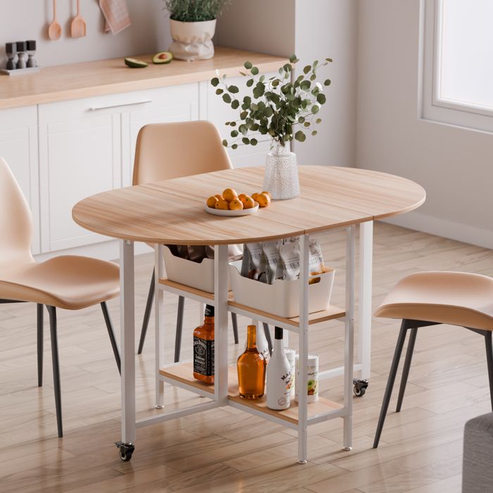 Table à manger pliante sur roulettes - avec eapace de rangement - Blanc & Doré | Leroy Merlin Table à manger pliante sur roulettes - avec eapace de rangement - Blanc & Doré | Leroy Merlin
