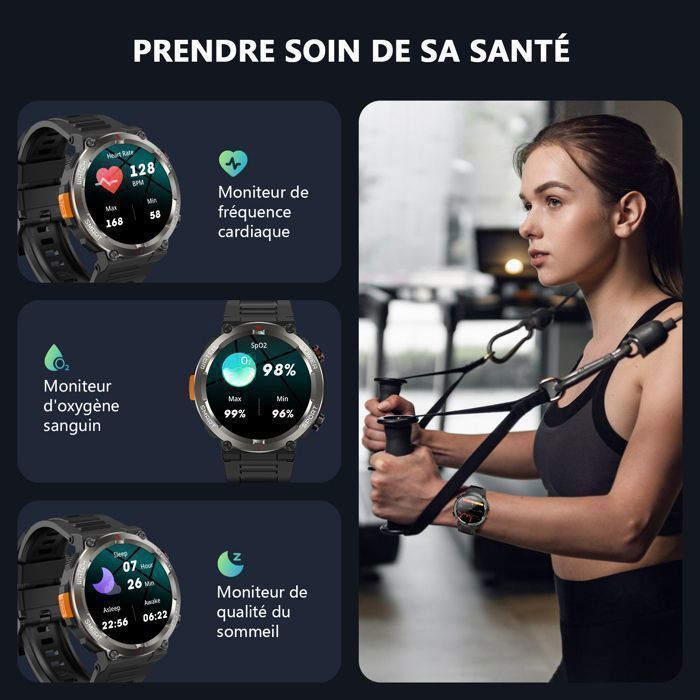 Montre Connectée Homme 2025 – Appels Bluetooth, Batterie 960 MAh, Boussole, Lampe Torche – 100+ Modes Sport, Suivi Santé – Android/iOS - 7