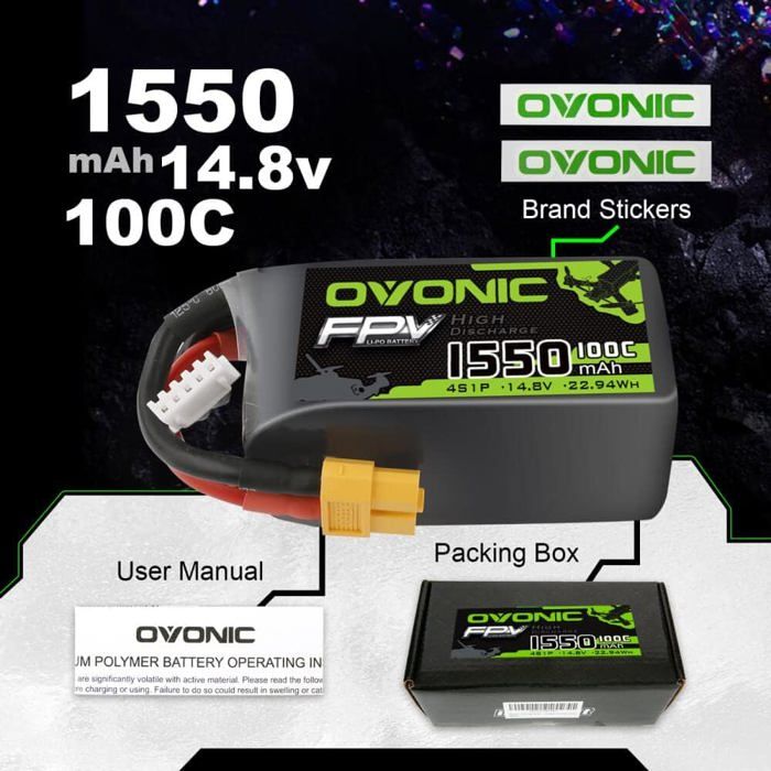 OVONIC Lot de 2 batteries Lipo 4S 14,8 V 120 C 6500 mAh avec prise EC5 pour voiture RC camion truggy quadcopter hélicoptère camion bateau avion OVONIC Lot de 2 batteries Lipo 4S 14,8 V 120 C 6500 mAh avec prise EC5 pour voiture RC camion truggy quadcopter hélicoptère camion bateau avion