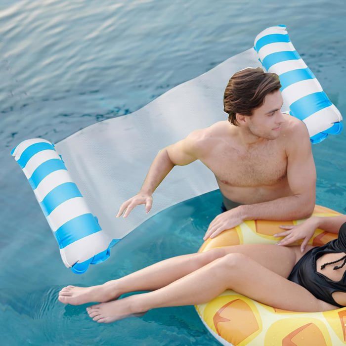 2 PCS Bouee Piscine Adulte, 2 in 1 Matelas Gonflable Piscine, Portable Hamac d'eau Gonflable, Fauteuil Gonflable, Manuelle Jouets - Jeux - Jouets