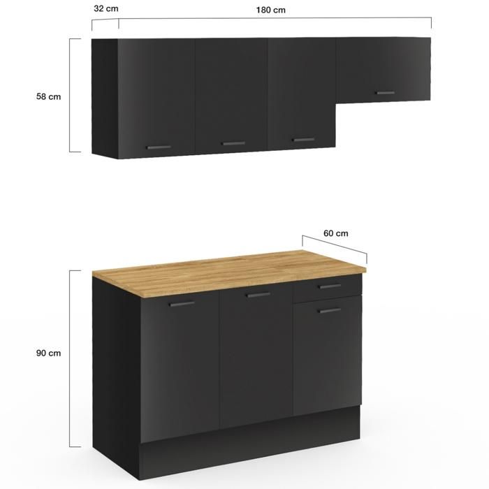 Meuble Bas Cuisine 180 Cm Avec Plan De Travail