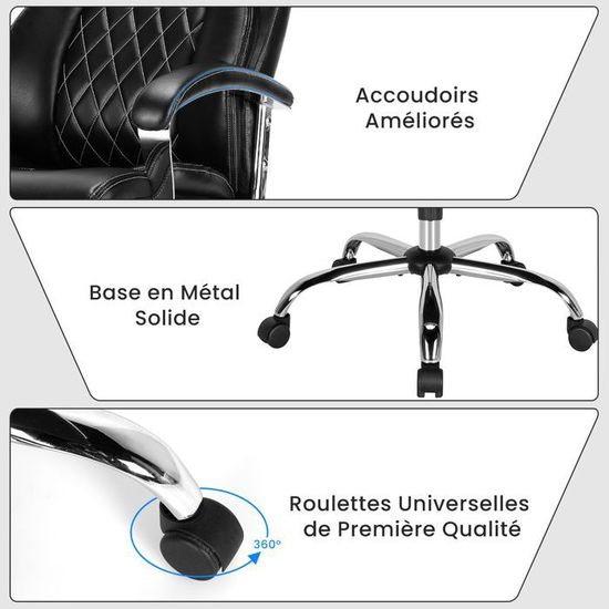 Chaise de bureau Fauteuil de bureau massant chauffant inclinable 135