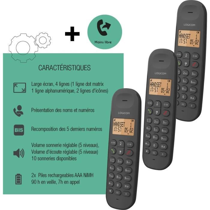 Logicom ILOA 150 Téléphone fixe sans fil sans répondeur - Avec Haut-Parleur - Solo