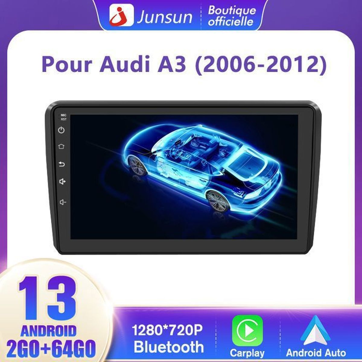Autoradio Android 13 Pour Audi A3/S3/RS3 8P (2003-2012) - 7 Pouces, 2Go+64Go, CarPlay, Android Auto, GPS, WiFi (caméra De Recul Incluse) - 3