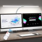 LAPAMAX Lampe de Bureau LED Double Tête Réglable à Col de Cygne,Télécommande,5 Luminosités & 5 Températures,Sans Flicker,pour Étude