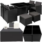 ENSEMBLE TABLE CHAISE DE JARDIN - TECTAKE - Salon de jardin MANHATTAN pliable cadre en aluminium 2 sets de housses incluses - Noir