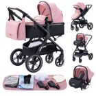 YAZOCO - Poussette 3 en 1 Bébé Combinée Siège-Auto Nacelle Trio Réversible Réglable Haute Qualité Roues increvables Rose