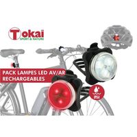 PACK Lampes LED AV/AR RECHARGEABLES - Tokaï - Noir - Cyclo-cross