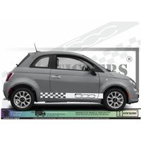Fiat 500  - BLANC - Bandes damiers Bas de caisses   - Tuning Sticker Autocollant Graphic Decals